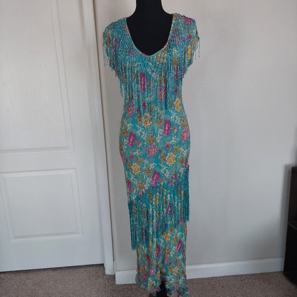 Temptation Y2k Vintage Floral Fringe Maxi Dress Size Small - Picture 1 of 9
